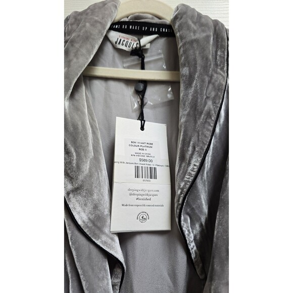 Sleeping With Jacques Bon Vivant Belted Platinum Silk Velvet Robe Size 0 - Picture 8 of 8